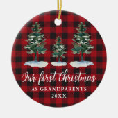 Erste Weihnachten Großeltern Pinien Kariert Keramik Ornament (Vorne)