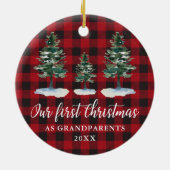 Erste Weihnachten Großeltern Pinien Kariert Keramik Ornament (Hinten)