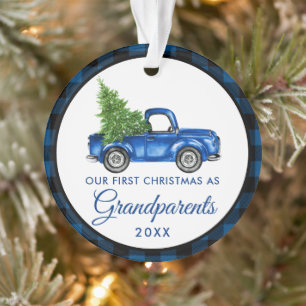 Erste Weihnachten Großeltern Truck Blue Kariert Ornament