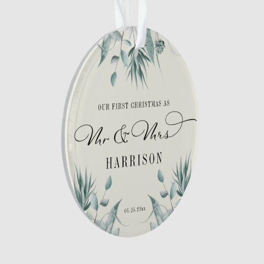 Erste Weihnachten Herr & Frau Eukalyptus Greenery Ornament (Vorderseite)