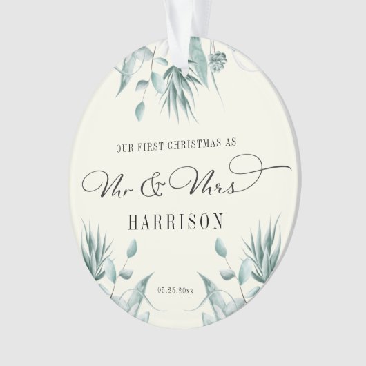 Erste Weihnachten Herr & Frau Eukalyptus Greenery Ornament (Vorderseite)