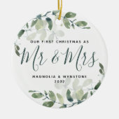Erste Weihnachten Herr & Frau Eukalyptus Keramik Ornament (Vorne)