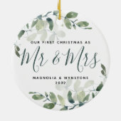 Erste Weihnachten Herr & Frau Eukalyptus Keramik Ornament (Hinten)