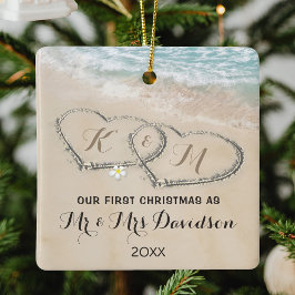 Erste Weihnachten Herr & Frau Tropical Hearts Keramikornament