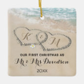 Erste Weihnachten Herr & Frau Tropical Hearts Keramikornament (Vorderseite)