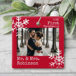 Erste Weihnachten Herr & Mrs. Custom Foto Snowflak Keramikornament