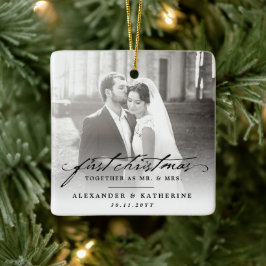 Erste Weihnachten Herr & Mrs. Holiday Wedding Foto Keramikornament