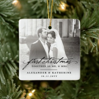Erste Weihnachten Herr & Mrs. Holiday Wedding Foto Keramikornament