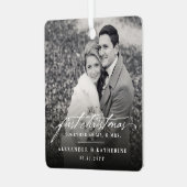 Erste Weihnachten Herr & Mrs. Holiday Wedding Foto Ornament Aus Metall (Vorderseite links)