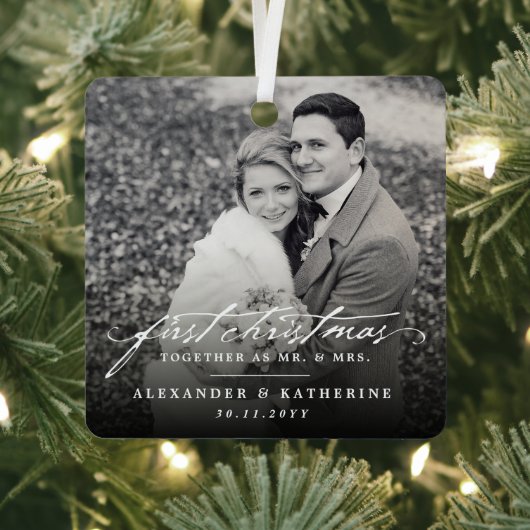 Erste Weihnachten Herr & Mrs. Holiday Wedding Foto Ornament Aus Metall (InSitu)