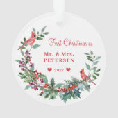 Erste Weihnachten Herr und Frau floral elegante ru Ornament (Rückseite)