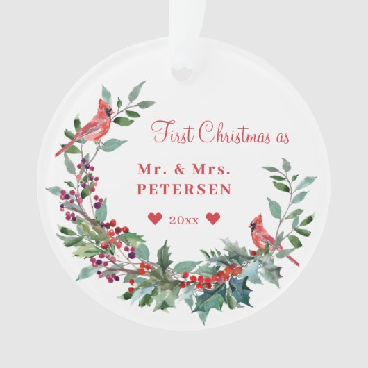 Erste Weihnachten Herr und Frau floral elegante ru Ornament (Vorderseite)