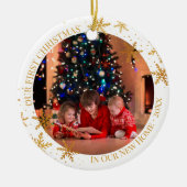 Erste Weihnachten im New Zuhause Gold Snowflakes F Keramik Ornament (Vorne)