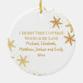 Erste Weihnachten im New Zuhause Gold Snowflakes F Keramik Ornament (Hinten)