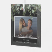 Erste Weihnachten im Verlobten Grünen Foto Ornament Aus Glas (Vorderseite links)