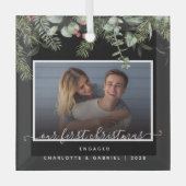 Erste Weihnachten im Verlobten Grünen Foto Ornament Aus Glas (Vorderseite)