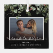 Erste Weihnachten im Verlobten Grünen Foto Ornament Aus Glas (Rückseite)