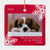 Erste Weihnachten in meinem Forever Zuhause Hund F Keramikornament (Rückseite)