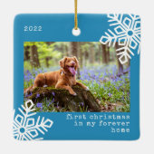 Erste Weihnachten in meinem Forever Zuhause Hund F Keramikornament (Rückseite)