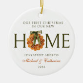 Erste Weihnachten in New Zuhause Orange Wreath Keramik Ornament (Vorne)