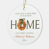 Erste Weihnachten in New Zuhause Orange Wreath Keramik Ornament (Links)