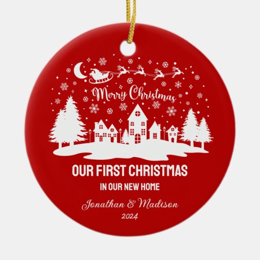 Erste Weihnachten in New Zuhause Personalisiert Ho Keramik Ornament (Vorne)