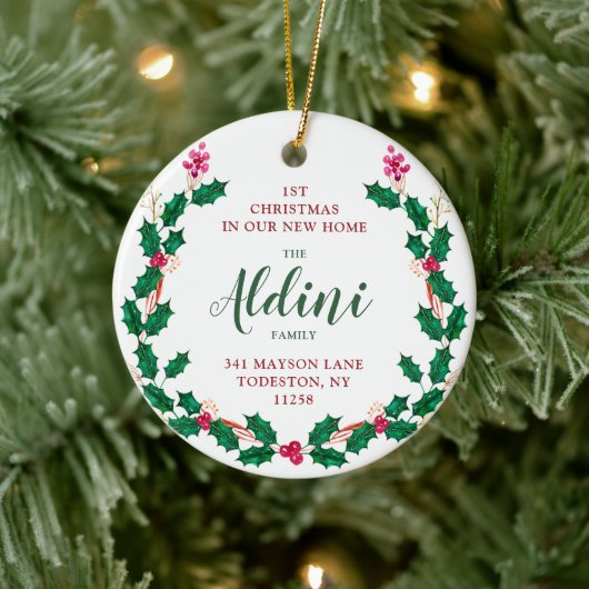 Erste Weihnachten in New Zuhause Personalisierter Keramik Ornament (Baum)