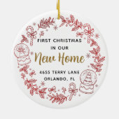 Erste Weihnachten in New Zuhause Personalisiertes  Keramik Ornament (Hinten)