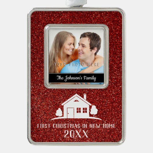 Erste Weihnachten in New Zuhause Rahmen-Ornament Silber (Vorderseite)