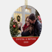 Erste Weihnachten in New Zuhause Red Personalisier Keramik Ornament (Rechts)