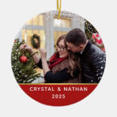 Erste Weihnachten in New Zuhause Red Personalisier Keramik Ornament (Vorne)