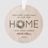 Erste Weihnachten in New Zuhause Rustic Imitats Wo Ornament (Vorderseite)