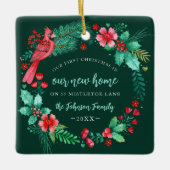 Erste Weihnachten in New Zuhause Watercolor Wreath Keramikornament (Vorderseite)