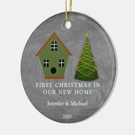 Erste Weihnachten in unserem neuen Zuhause-Chalkbo Keramikornament (Links)