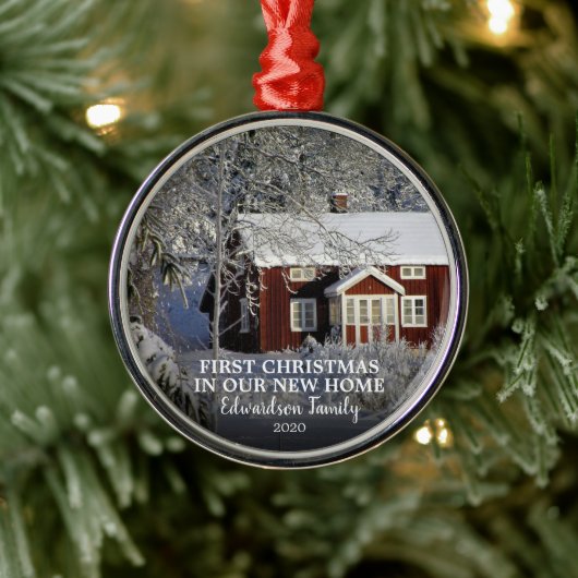 Erste Weihnachten in unserem neuen Zuhause Foto Ornament Aus Metall (Baum)