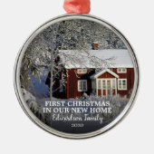 Erste Weihnachten in unserem neuen Zuhause Foto Ornament Aus Metall (Vorne)