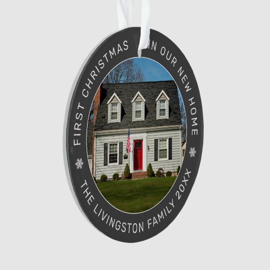 Erste Weihnachten in unserem neuen Zuhause Grau Cu Ornament (Vorderseite)