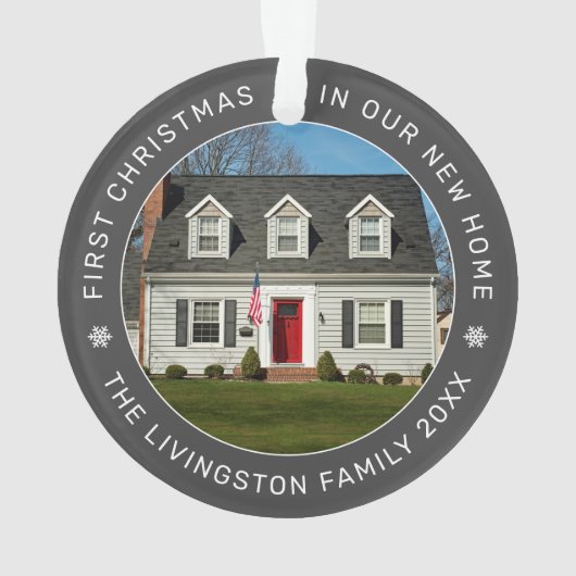 Erste Weihnachten in unserem neuen Zuhause Grau Cu Ornament (Rückseite)