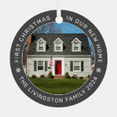 Erste Weihnachten in unserem neuen Zuhause Grau Cu Ornament Aus Metall (Rückseite)