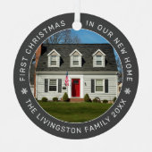 Erste Weihnachten in unserem neuen Zuhause Grau Cu Ornament Aus Metall (Vorderseite)