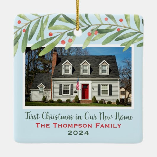 Erste Weihnachten in unserem neuen Zuhause Greener Keramikornament (Rückseite)