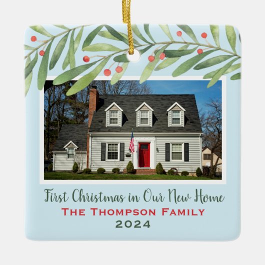 Erste Weihnachten in unserem neuen Zuhause Greener Keramikornament (Vorderseite)