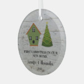 Erste Weihnachten in unserem neuen Zuhause-Holzhüt Ornament Aus Glas (Vorderseite links)