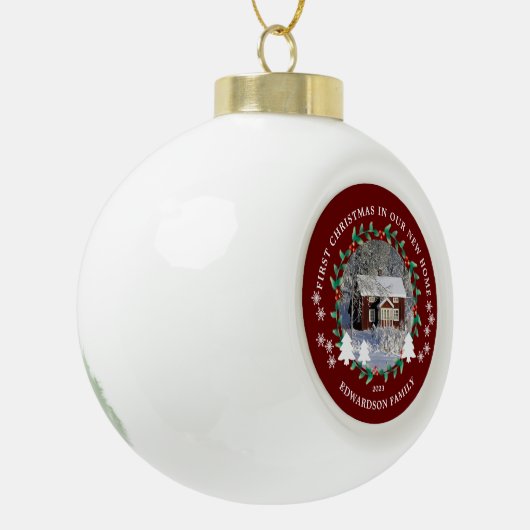 Erste Weihnachten in unserem neuen Zuhause House-F Keramik Kugel-Ornament (Links)