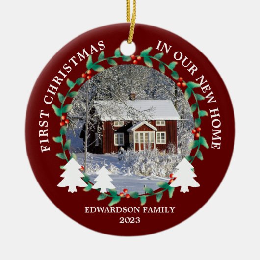 Erste Weihnachten in unserem neuen Zuhause House-F Keramik Ornament (Vorne)