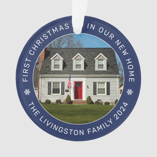 Erste Weihnachten in unserem neuen Zuhause Navy Cu Ornament (Vorderseite)