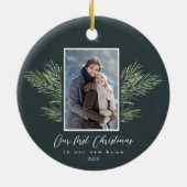 Erste Weihnachten in unserem neuen Zuhause Pine Br Keramik Ornament (Hinten)