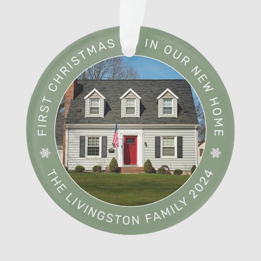 Erste Weihnachten in unserem neuen Zuhause Sage Cu Ornament (Vorderseite)