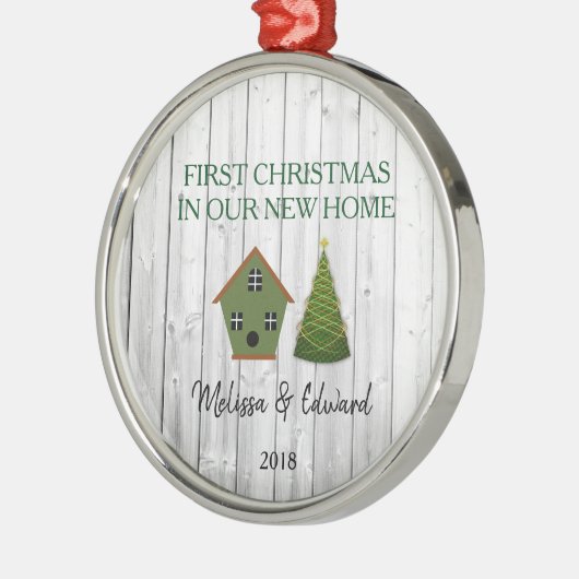 Erste Weihnachten in unserem neuen Zuhause Shiplap Ornament Aus Metall (Links)