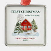 Erste Weihnachten in unserem neuen Zuhause Snowy B Ornament Aus Metall (Vorne)